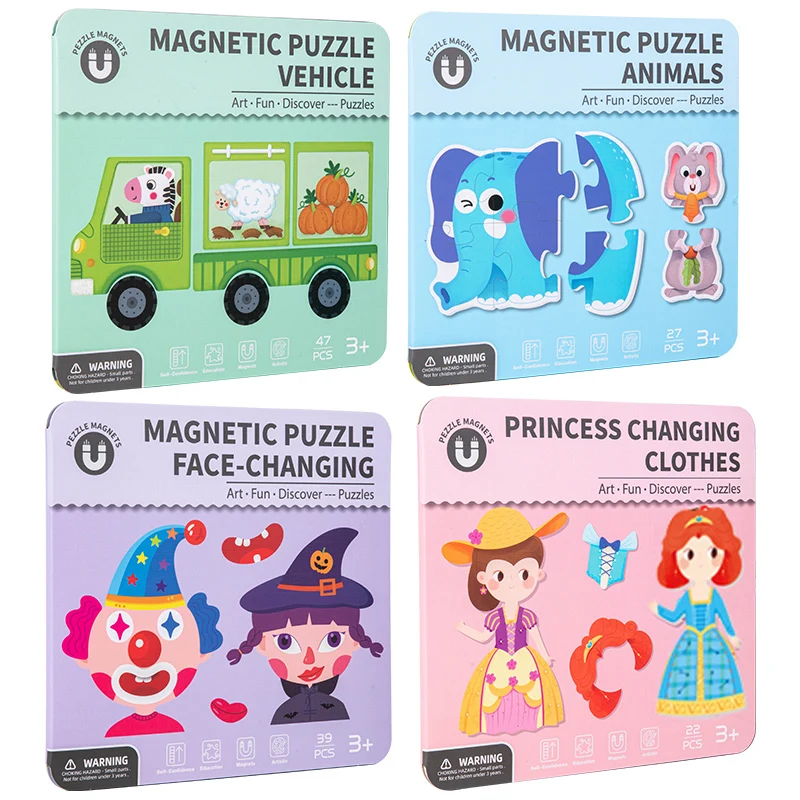 Kids Magnetic Quiet Book Toys Magnetic Jigsaw Puzzle Early Education Toy Handmade DIY Repeatable Toy Magnetic Stickers Toy Gifts
