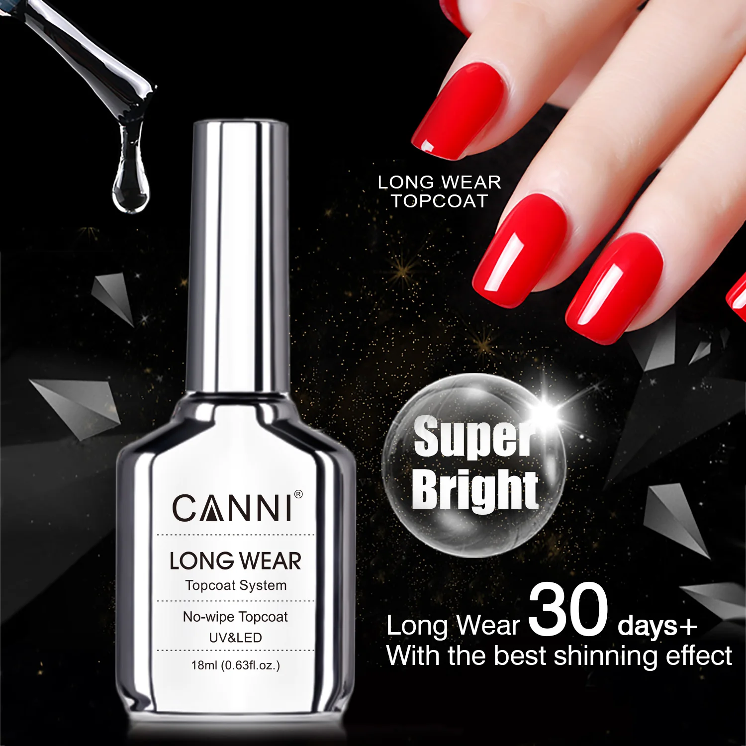CANNI 18 ml TPO HEMA-freier Gel-Nagellack, langlebig, kein Abwischen, heller Decklack, abziehbar, Basismantel-Lack, UV-LED, DIY-Salon