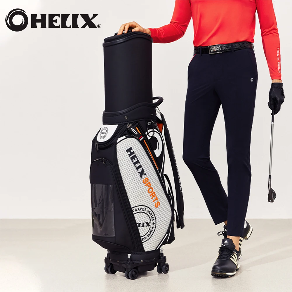 HELIX Golf Bag with Wheels and Hard Retractable Top Cover for Travel