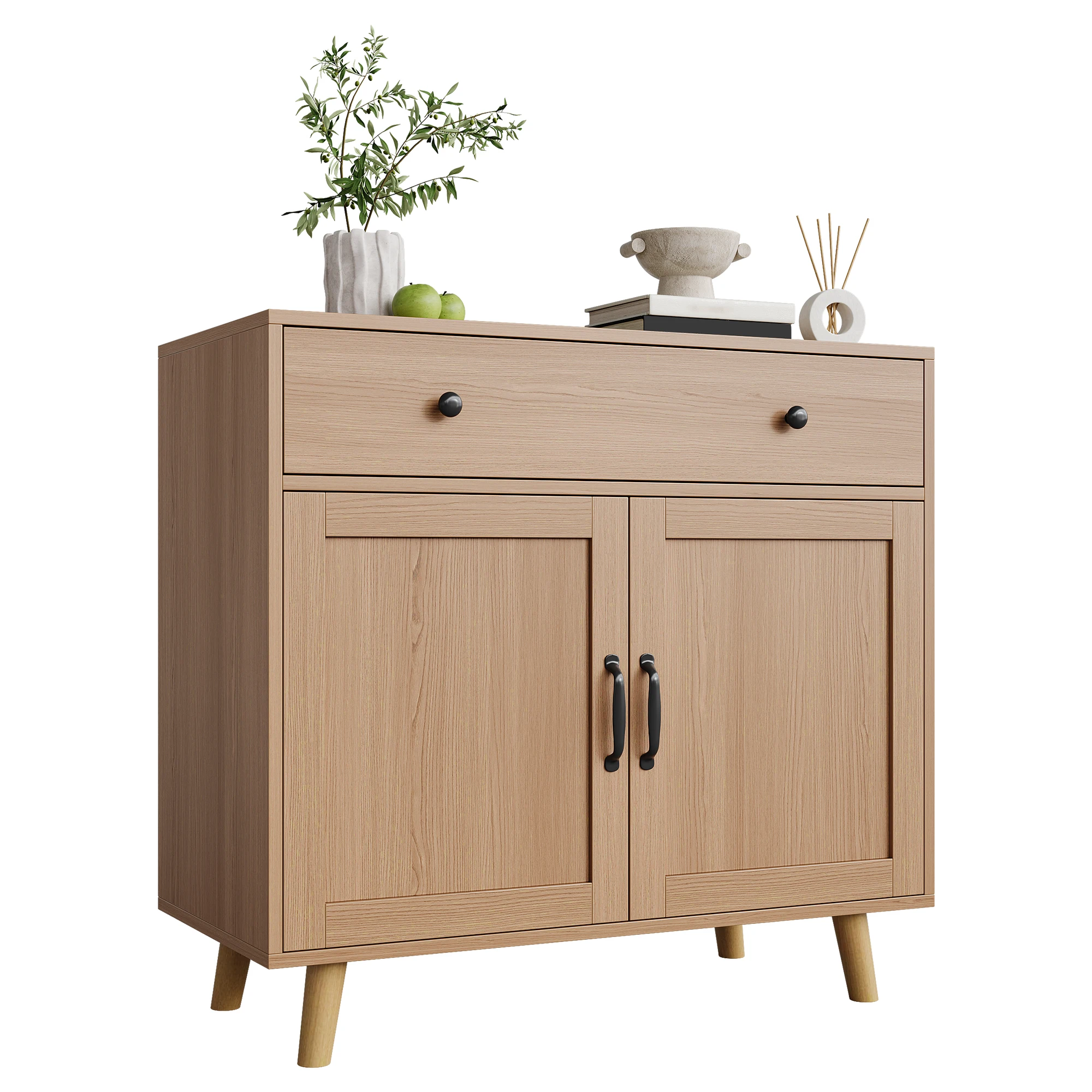 Houten tv-meubel met grote lade en deuren, mediaconsole met hoge poten geschikt voor 75 inch tv, modern sideboard met ruime opbergruimte, makkelijk te reinigen oppervlak, stevige scharnieren, voor