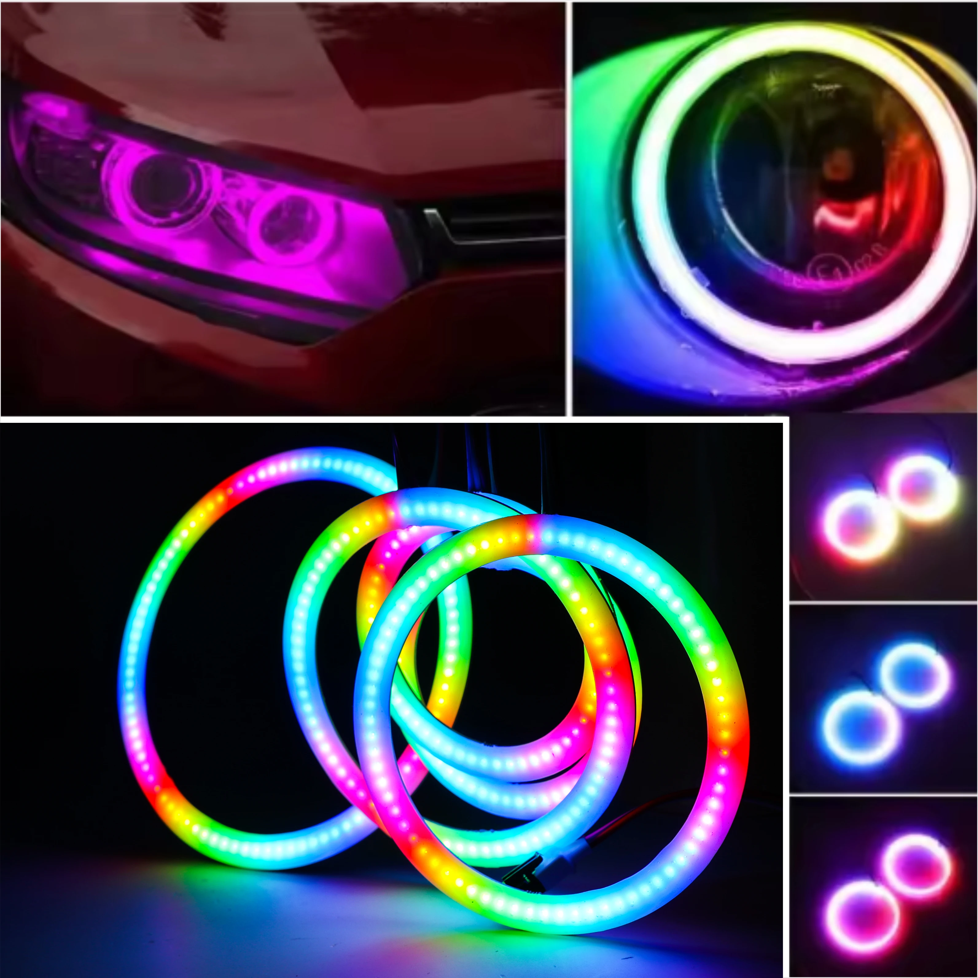 COB LED-Ring 5V/12V WS2812 RGB-Licht Individuell Adressierbar mit Integriertem IC Kompatibel mit WS2811 27/48/74/96/120mm für Auto