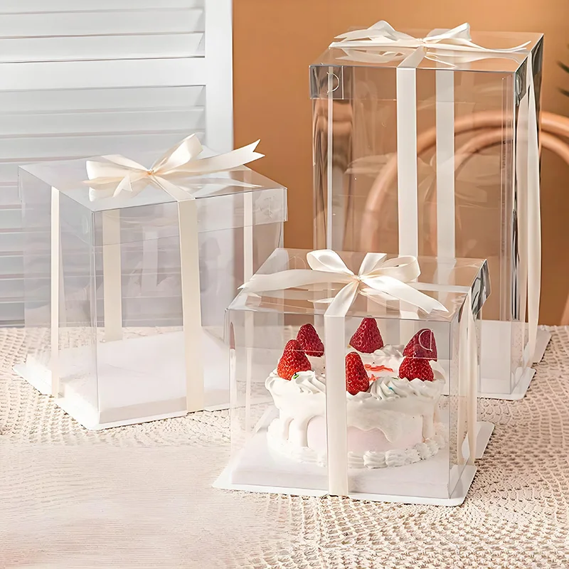 

1. 2-Pack Fully Transparent Cake Boxes, High-Clarity PET Material for 6-8 Inch Cakes, Food-Safe & Sturdy Bakery Containers with