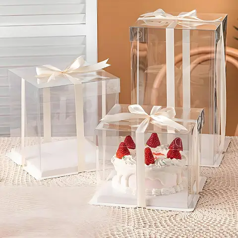5-Pack 6” Fully Transparent Cake Boxes, High-Clarity PET Material for 6-8 Inch Cakes, Food-Safe & Sturdy Bakery Containers with
