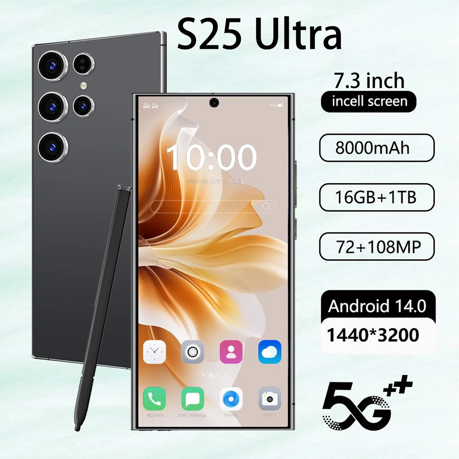 

2025 New Hot S25 Ultra 7.3inch HD Global Edition Original Smart Dual Card 8000mAh Battery Facial Recognition Function