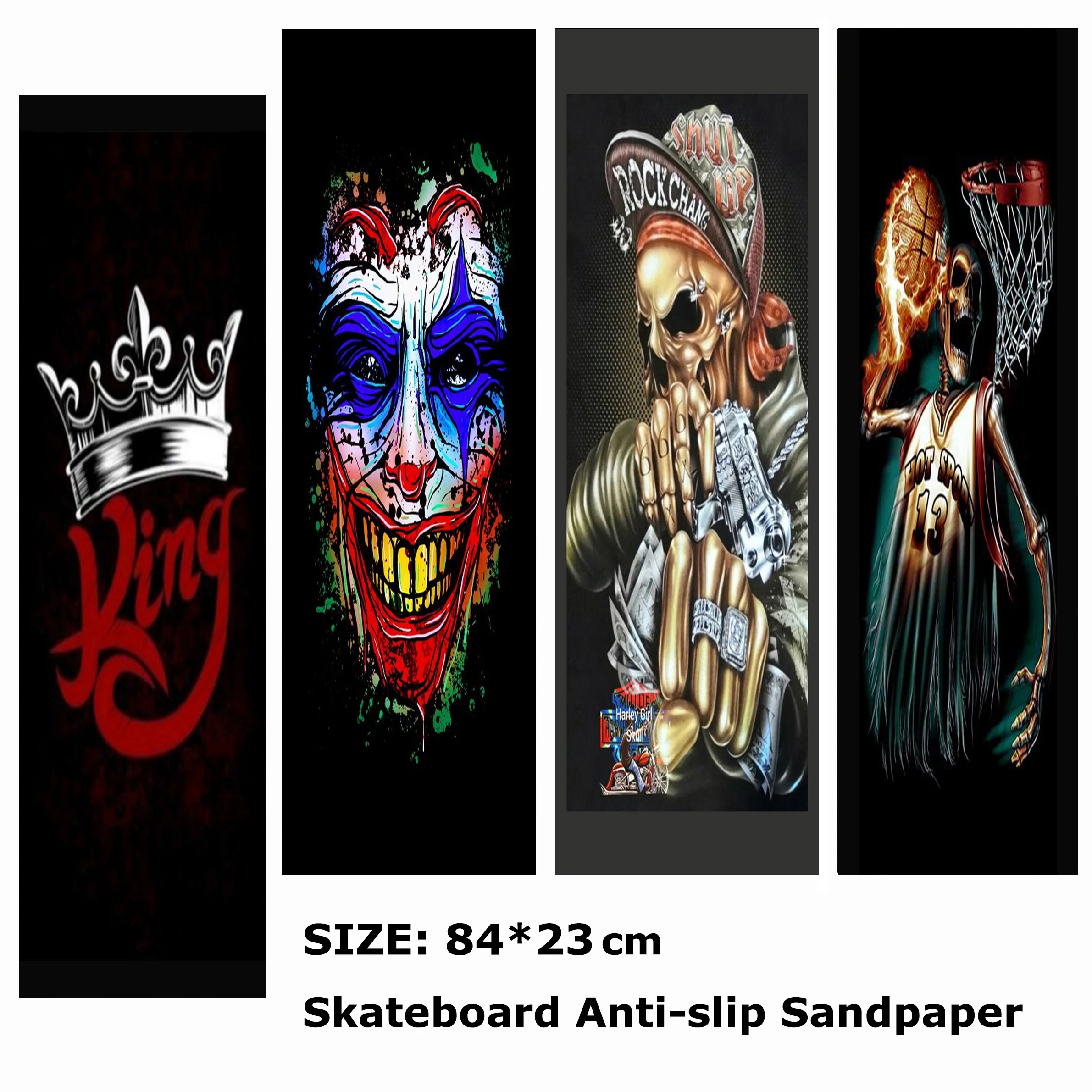 

King Skull Playing Basketball Pose Pattern Electric Scooter Anti-slip Sticker Sandpaper Skateboard Grip Tape Sheet 84*23cm