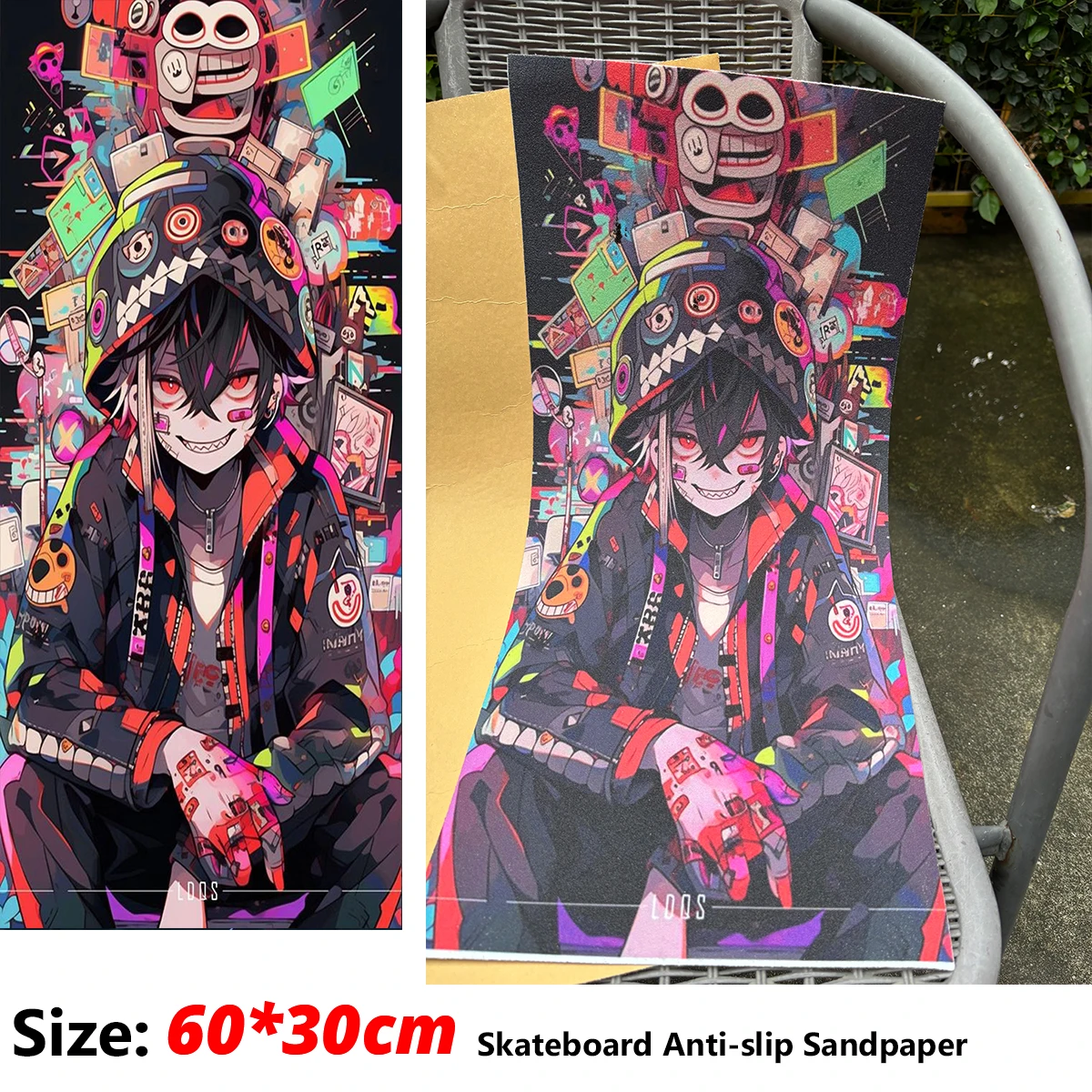 Colorful Graffiti-Style Boys and Girls Pattern Electric Scooter Anti-slip Sticker Sandpaper Skateboard Grip Tape Sheet 60*30cm