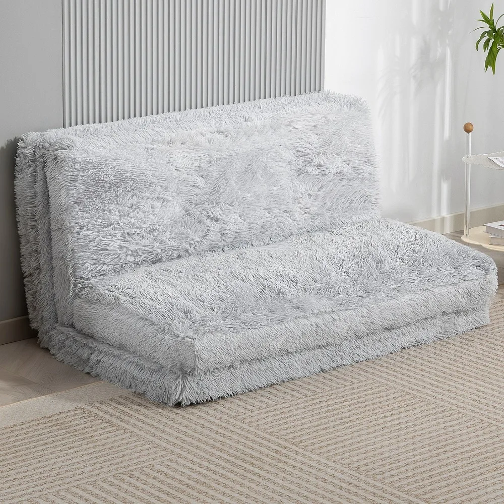 

Напольный диван-кровать Bean Bag, плюшевый складной напольный матрас, светло-серый