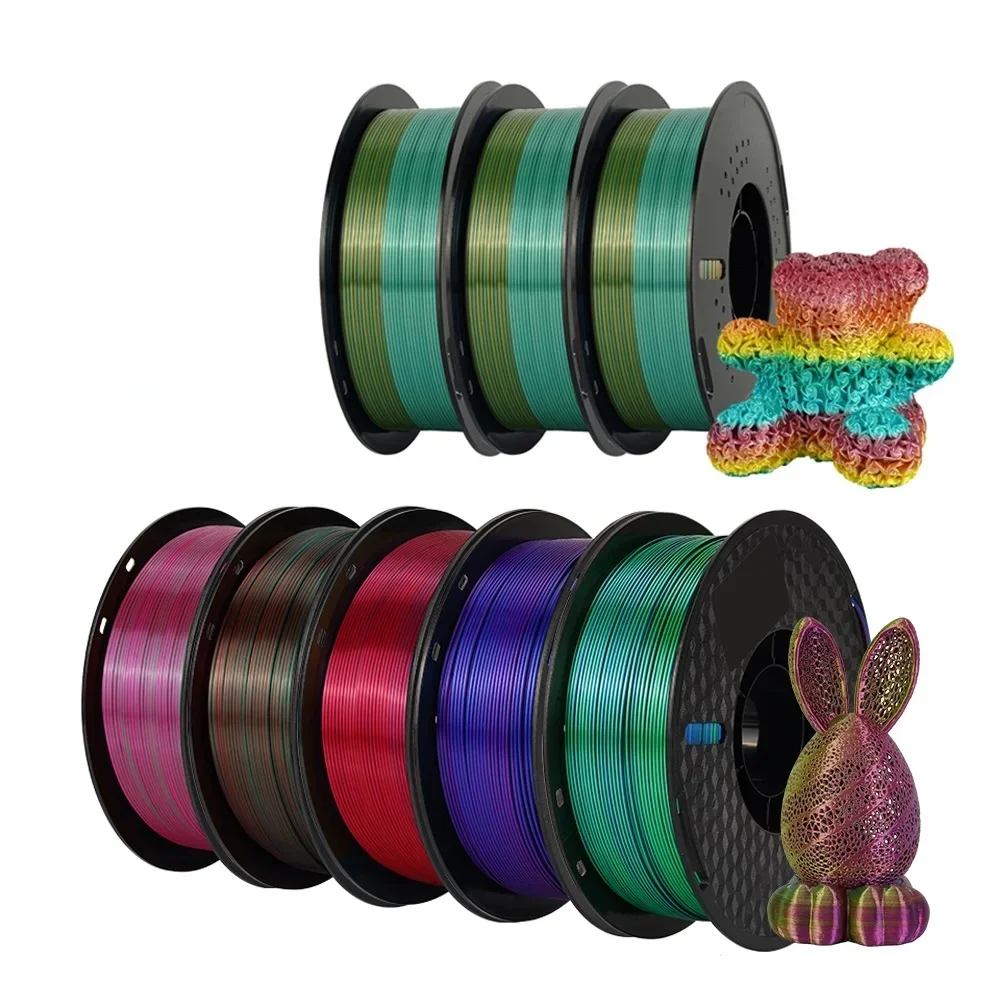 Kingroon 3Kg Drievoudige Kleur Zijde Pla Filament Regenboog Pla Petg Snel 3d Drukmateriaal Tricolor 1.75Mm Voor Bambu Lab Printers - afbeelding 2