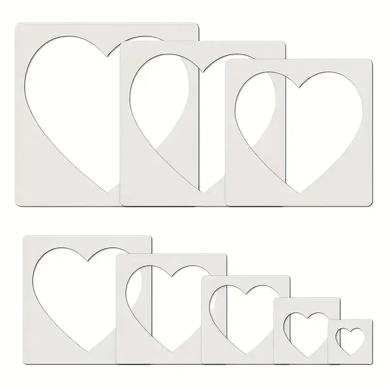 8PCS Heart Shape Stencil Set Reusable Painting Templates for DIY Wall Canvas Card Decoration (1.57–9.84 inch)