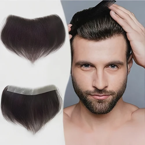 Peluquín de línea de cabello para la frente para hombres, piel de cabello humano de alta densidad, postizos frontales de PU para hombres, adorno para el cabello, línea de cabello Natural