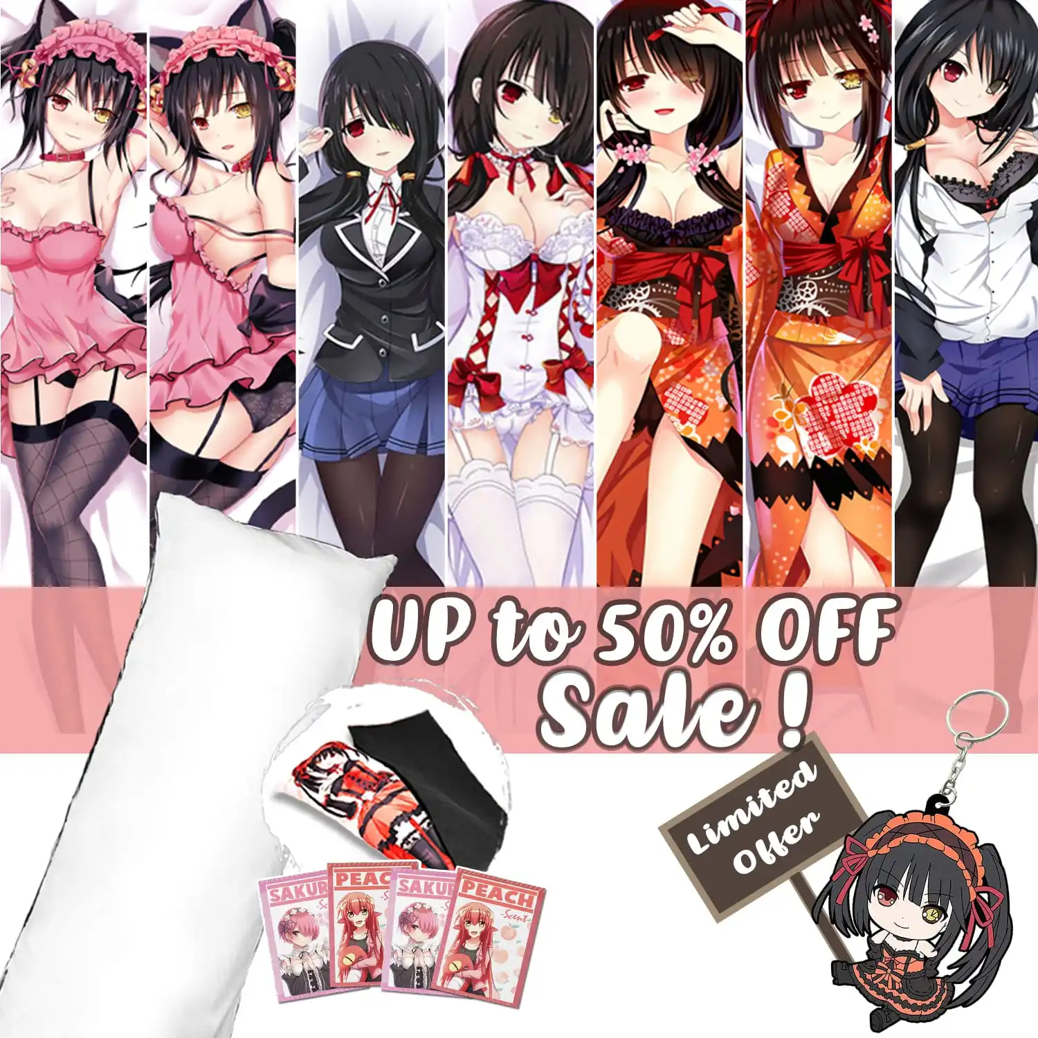 Hobby Express Anime Dakimakura Japanese Otaku Life Size Doublesided Hugging Body Pillow Cover Doublesided Kurumi Tokisaki