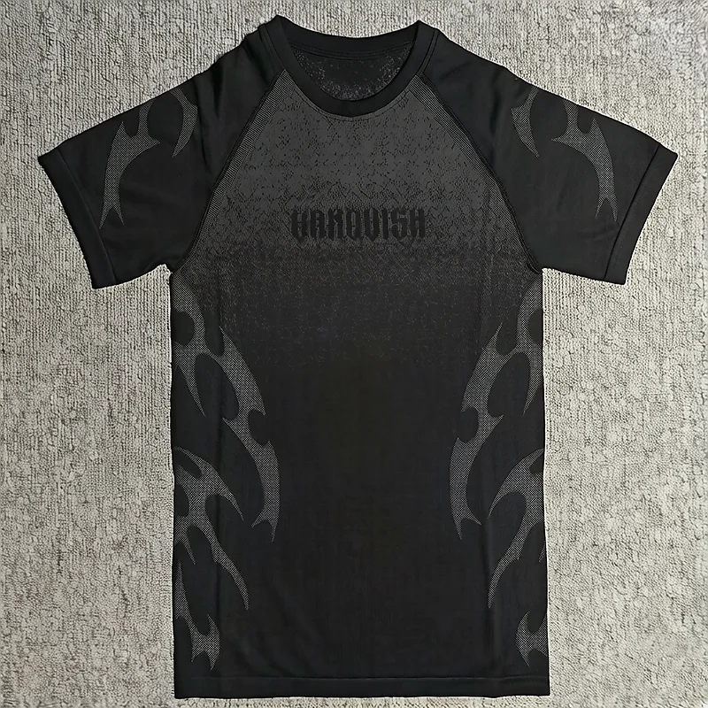 Herren Flammen-Farbverlauf Kompressions-Gym-T-Shirt Schnelltrocknend Atmungsaktiv Hochelastisch Slim Fit Athletisches Lauf- und Trainings-Sportshirt – Detail 15