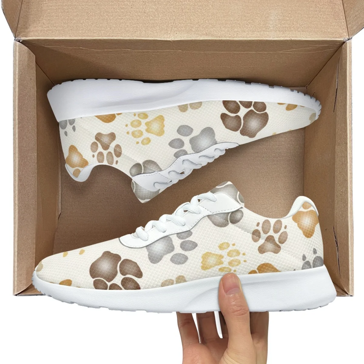 Cartoon Dog Paw Print Women's Training Running Shoe Cozy Lace-Up Flats Durable Gym Teen Sneakers Print On Demand tenis masculino