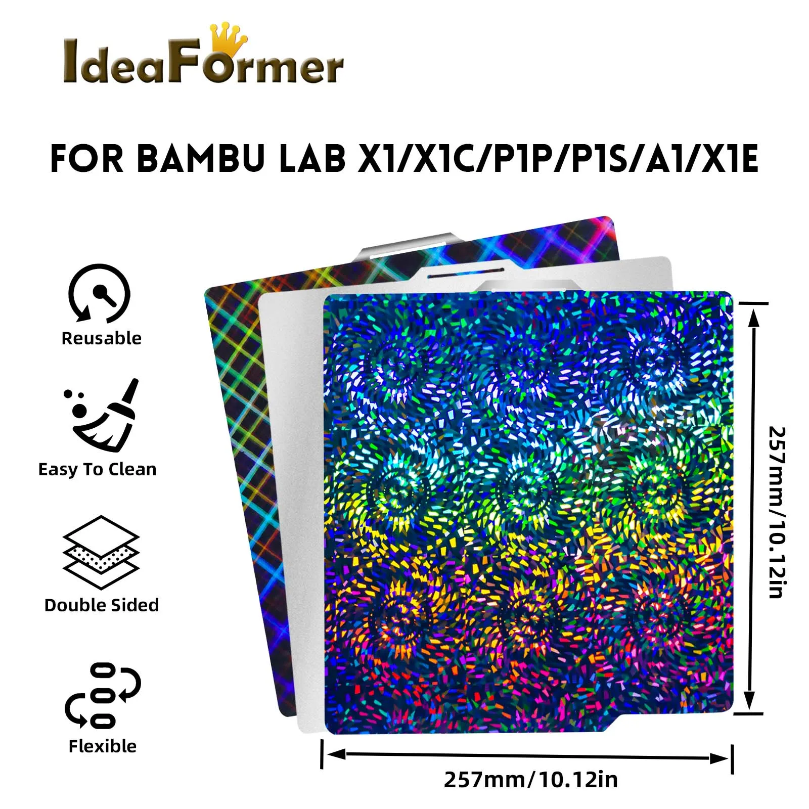 PEW-PES Plate For Bambu Lab X1/X1C/X1E/P1P/P1S/A1 Build Plate 257X257mm High Strength Spring Steel Sheet 3d Printer Hotbed