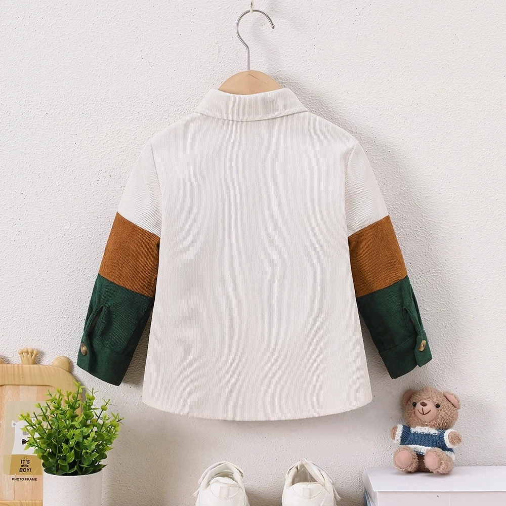 Kid Boys' Color Shirt Loose Fit Button-Up with Pockets Long Sleeve Blouse For Baby Boys Clothes Machine Washable For Spring/Fall