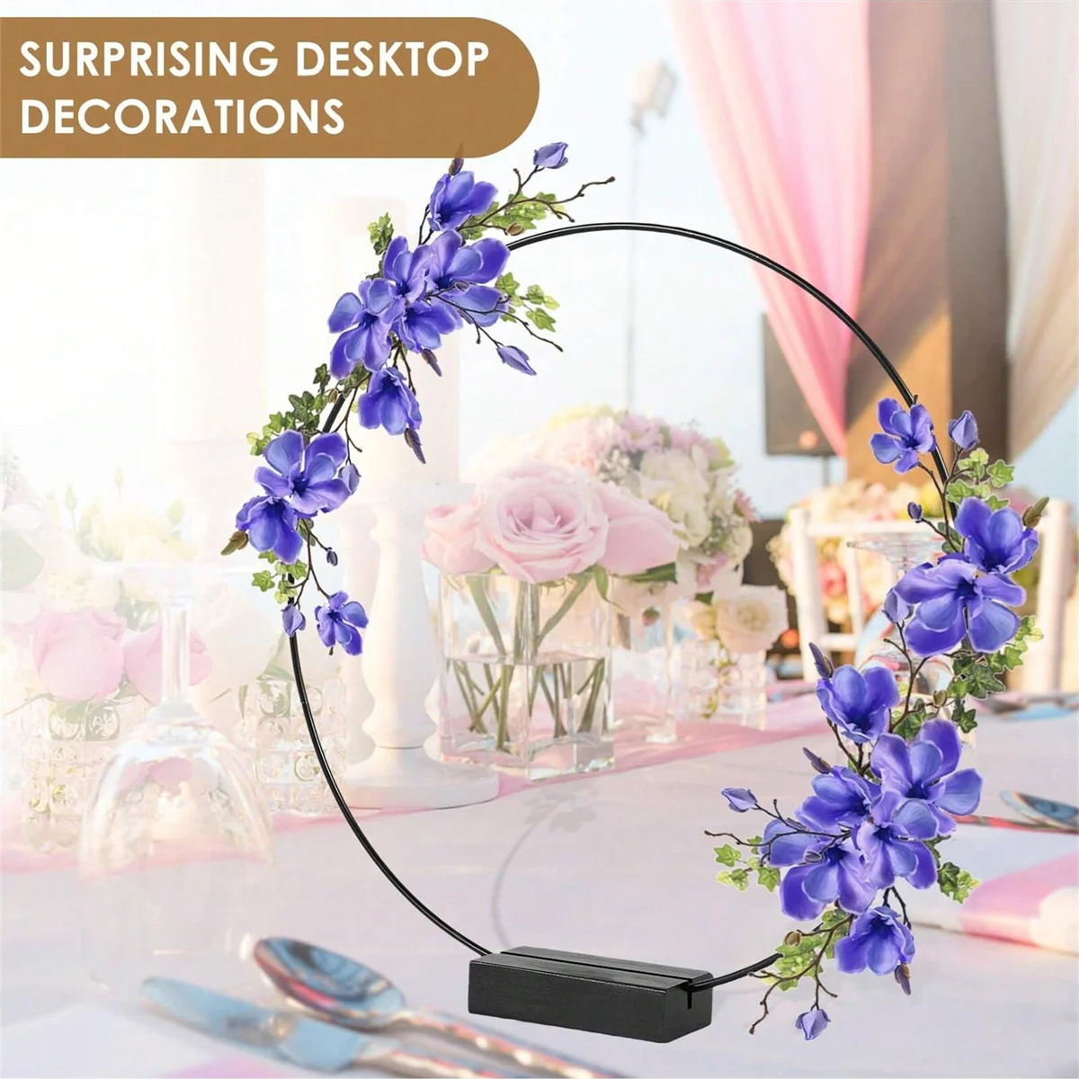 10 Stück florale Reifen-Mittelstücke mit Ständer für Tisch, Metall-Mittelstücke, 10/12 Zoll goldene Kreis-Mittelstücke für Hochzeitsempfang – Detail 7
