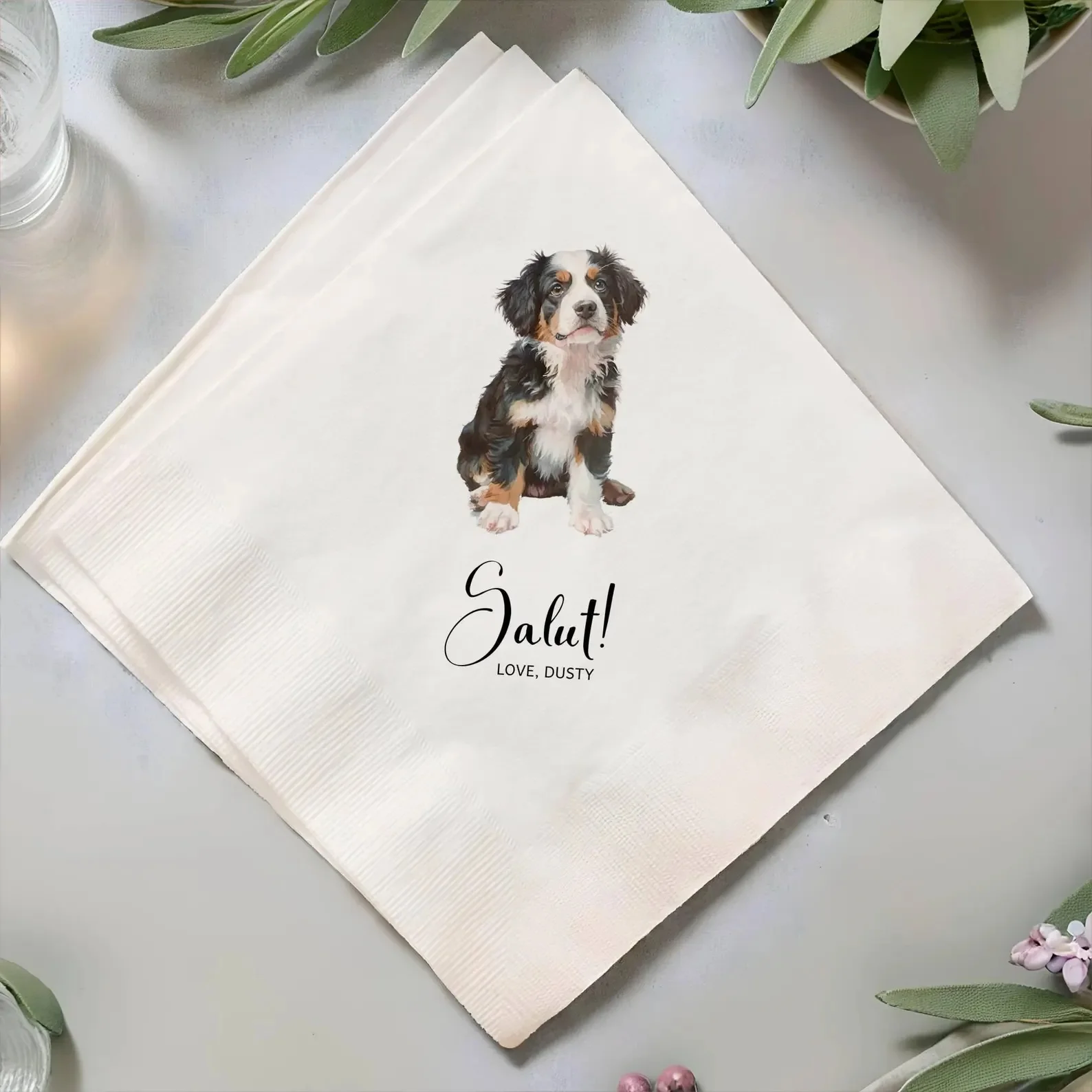 50pcs Custom Pet Napkins, Personalized Dog and Cat Wedding Decor, Pet Portrait Napkins for Cocktail Parties and Weddings, Couple