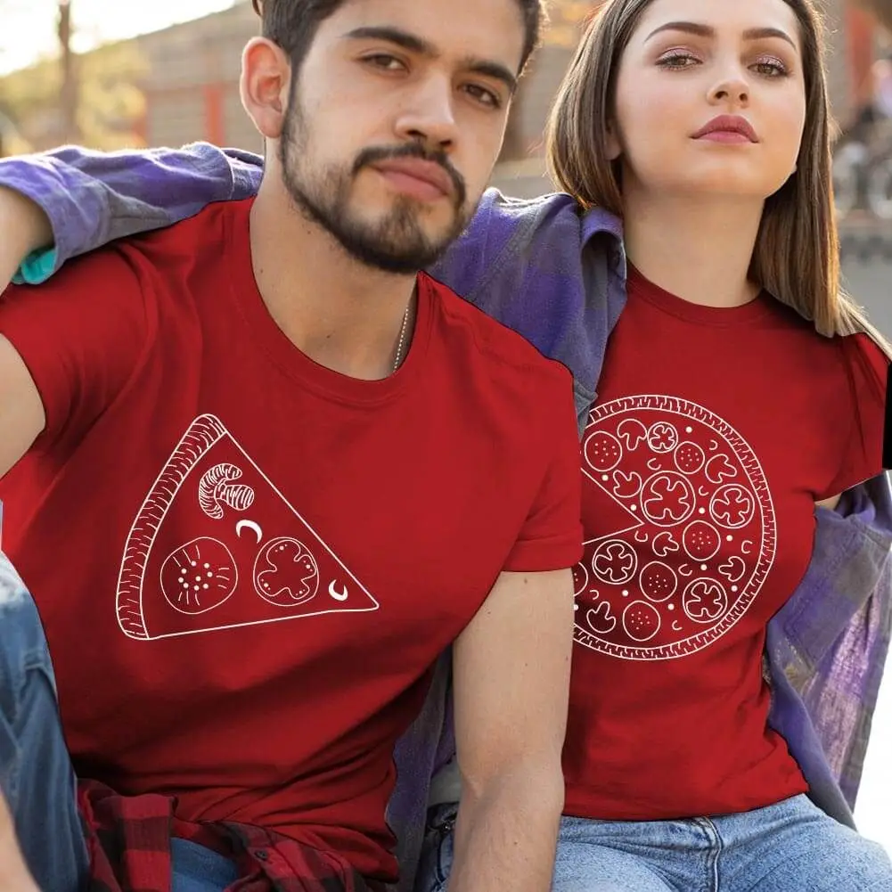 

"Unisex Pizza Lover Couple T-Shirts - Fun Matching Tee Set with Pizza Slice Designs- Valentine's Day Gift- T-shirts for Couples