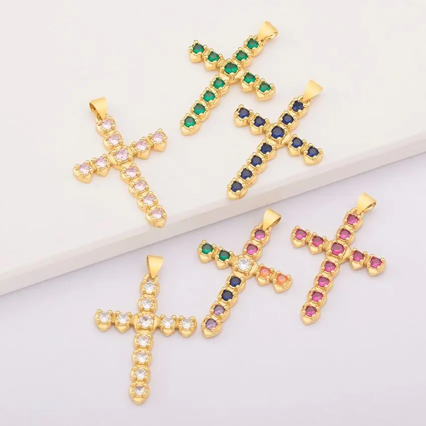 Top Quality Religious Jesus Cross Pendant 5 Colors Crucifix Collier For DIY Handmade Necklace Women Crystal Jewelry Making Gift