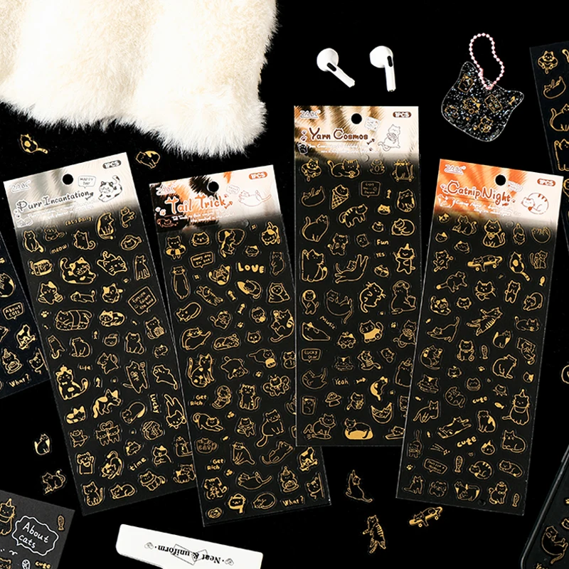 

Mr.Paper 4Packs Meow Fun Story Series Flat Stickers Gold Foil Cat Decor for DIY Journal Scrapbook & Planner Calendar Phone Case
