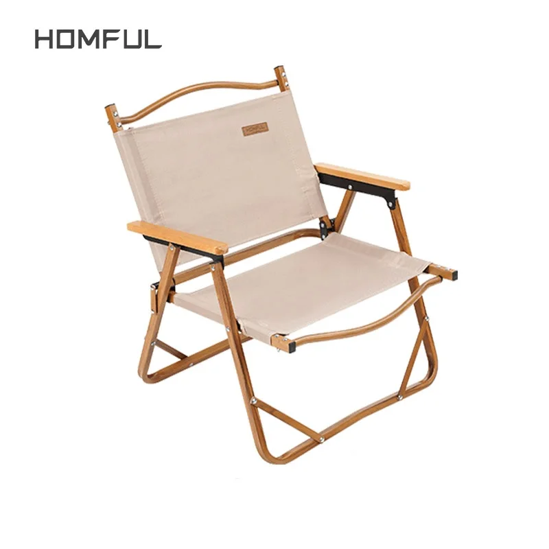 

HOMFUL outdoor portable wood grain aluminum folding camping chair with beech armrest and folding chair