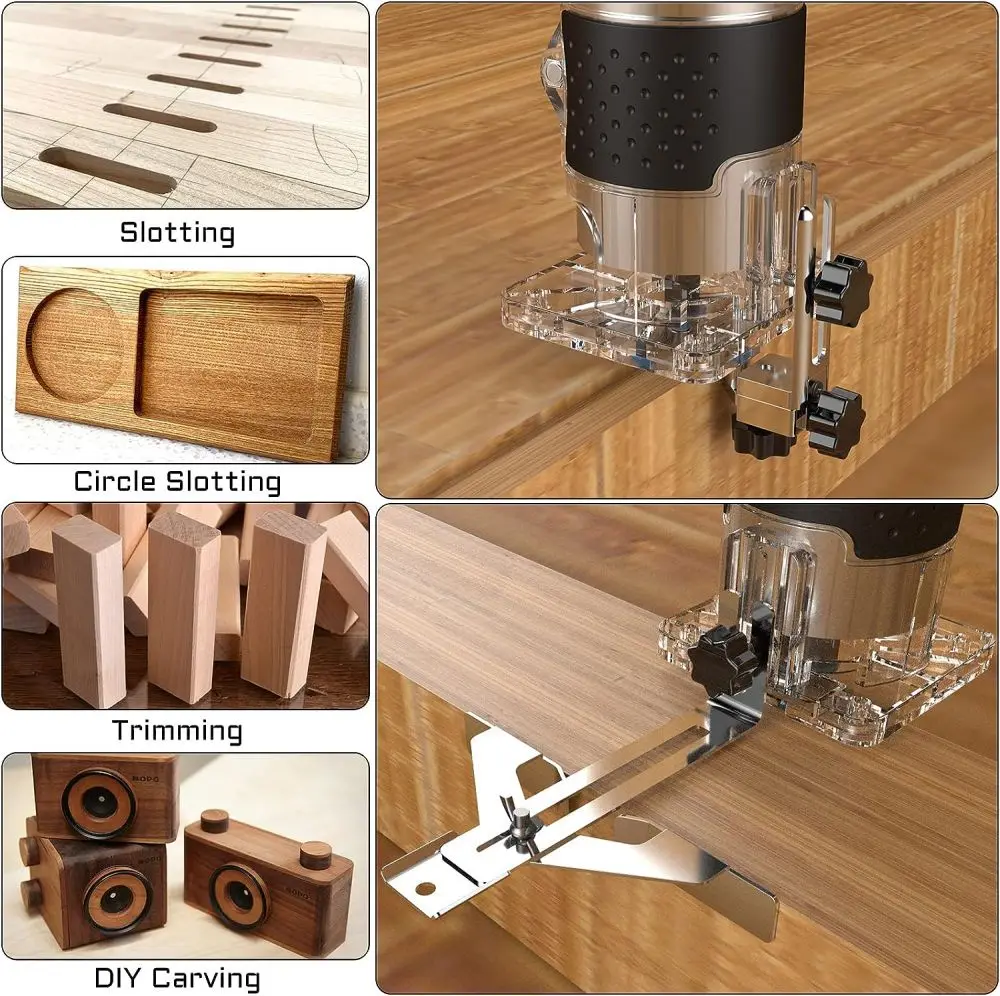 Imagem -05 - Aparador de Mão Elétrico para Wood Router Ferramenta para Madeira Slotting e Carving em Pinças 15 Pcs Trim Router Bits 800w