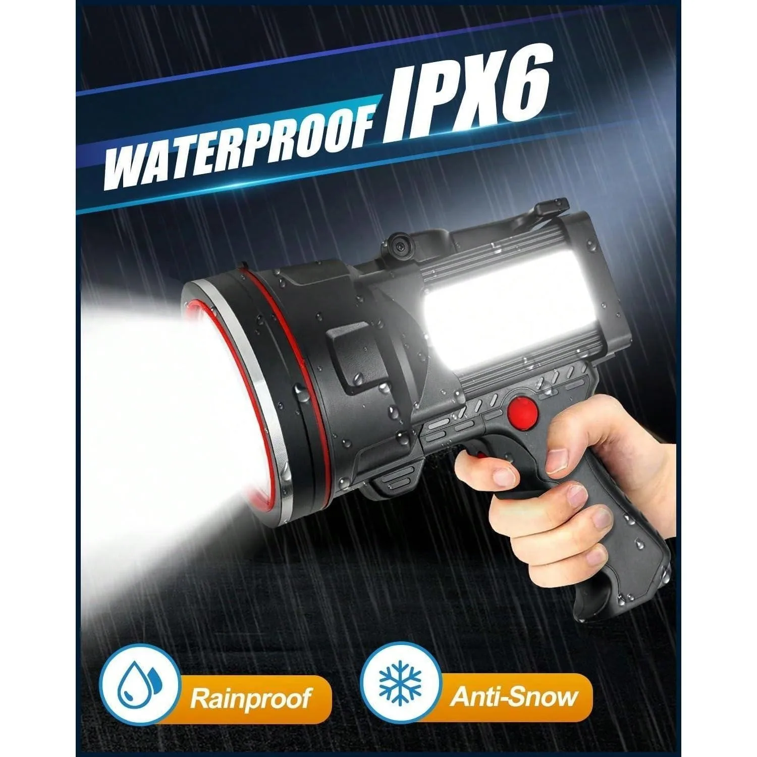 

200000 Lumens Bright High Lumen Handheld Spot Light, 12000 MAh Rechargeable LED Spotlight Flashlight