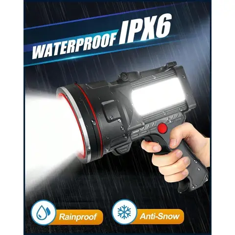 Faretto portatile luminoso da 200000 lumen ad alto lume, torcia faretto LED ricaricabile da 12000 MAh