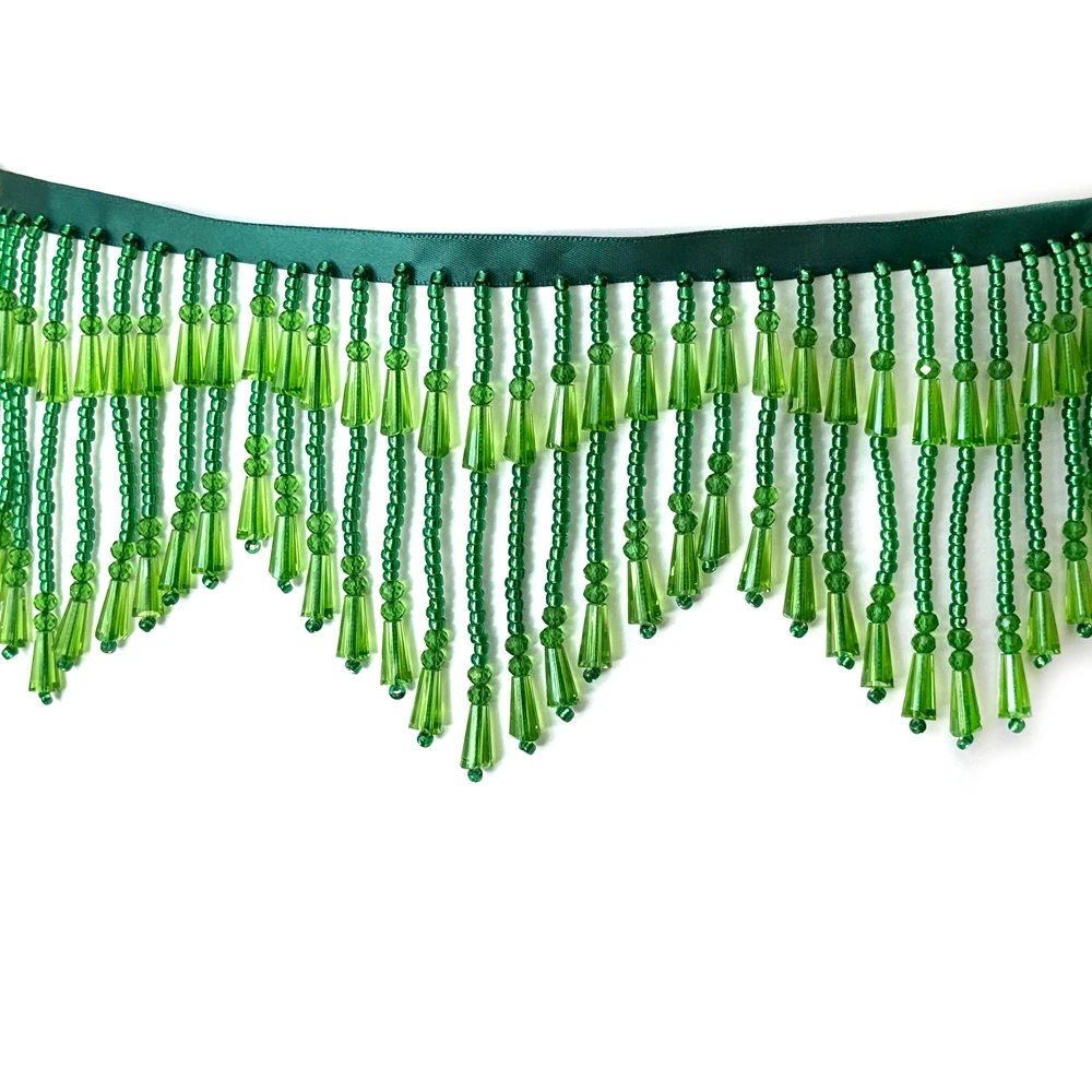 HelluyerDc Green Red,gold,black waves fringe beaded trim,rhinestones beaded tirm for table cloth hat,lamps,shoes DIY decoration