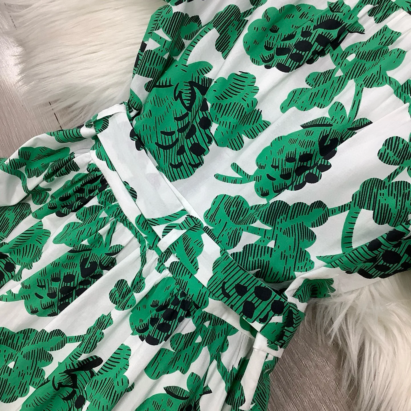 Luxuriöses, elegantes, lässiges Damenkleid aus 100 % Baumwolle mit bedrucktem Gürtel