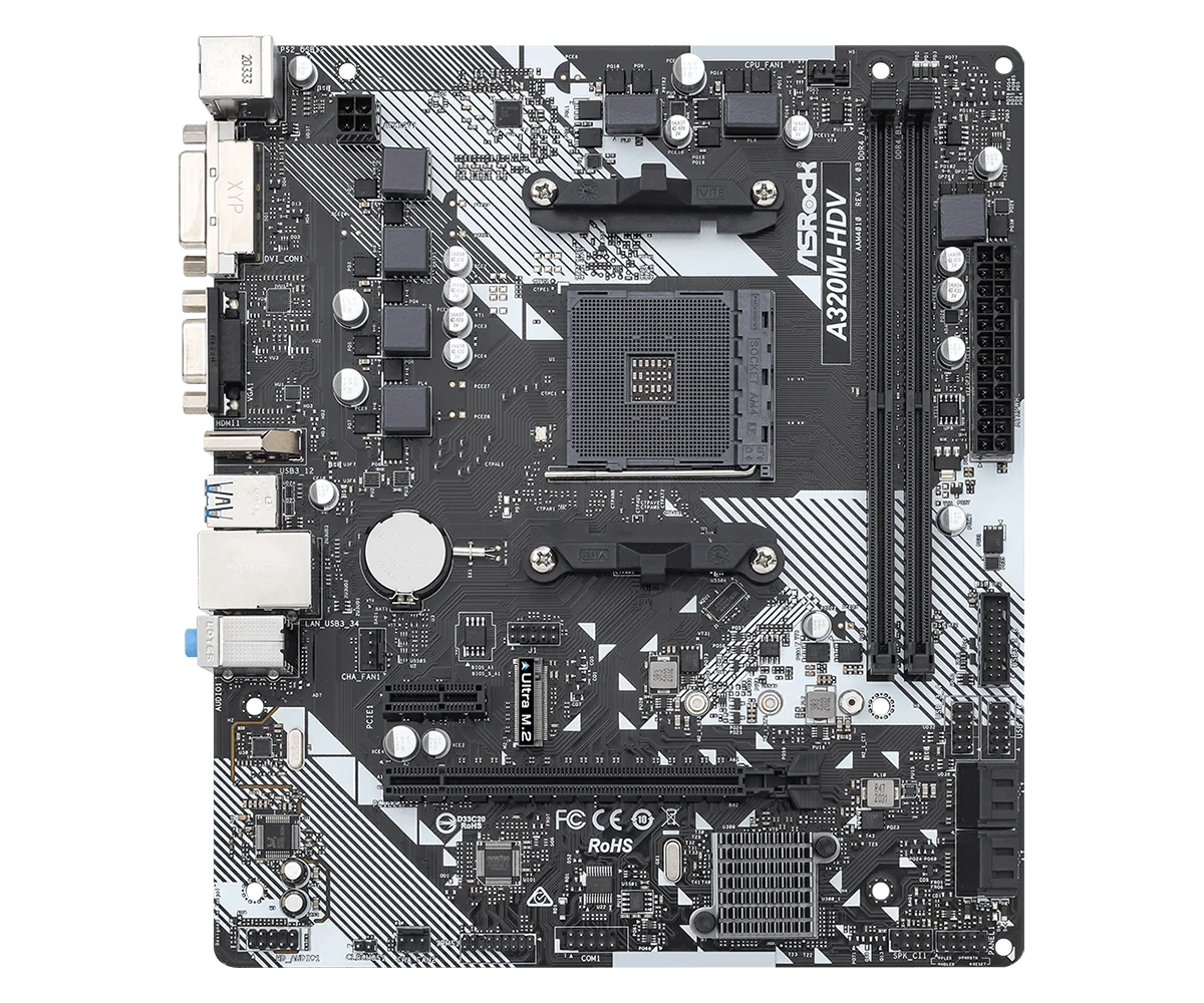 ASROCK A320 A320M 마더보드, HDV R4.0 마더보드, AM4 DDR4 32GB M.2 PCI-E 3.0, USB3.1 VGA 마이크로 ATX 지지대 Ryzen 5 5600