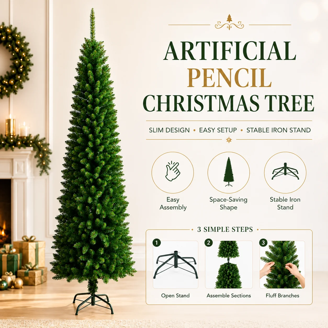 Pencil Artificial Christmas Tree PVC Material Encryption Christmas Tree 120CM to 210CM Family Christmas Party Arrange Decoration