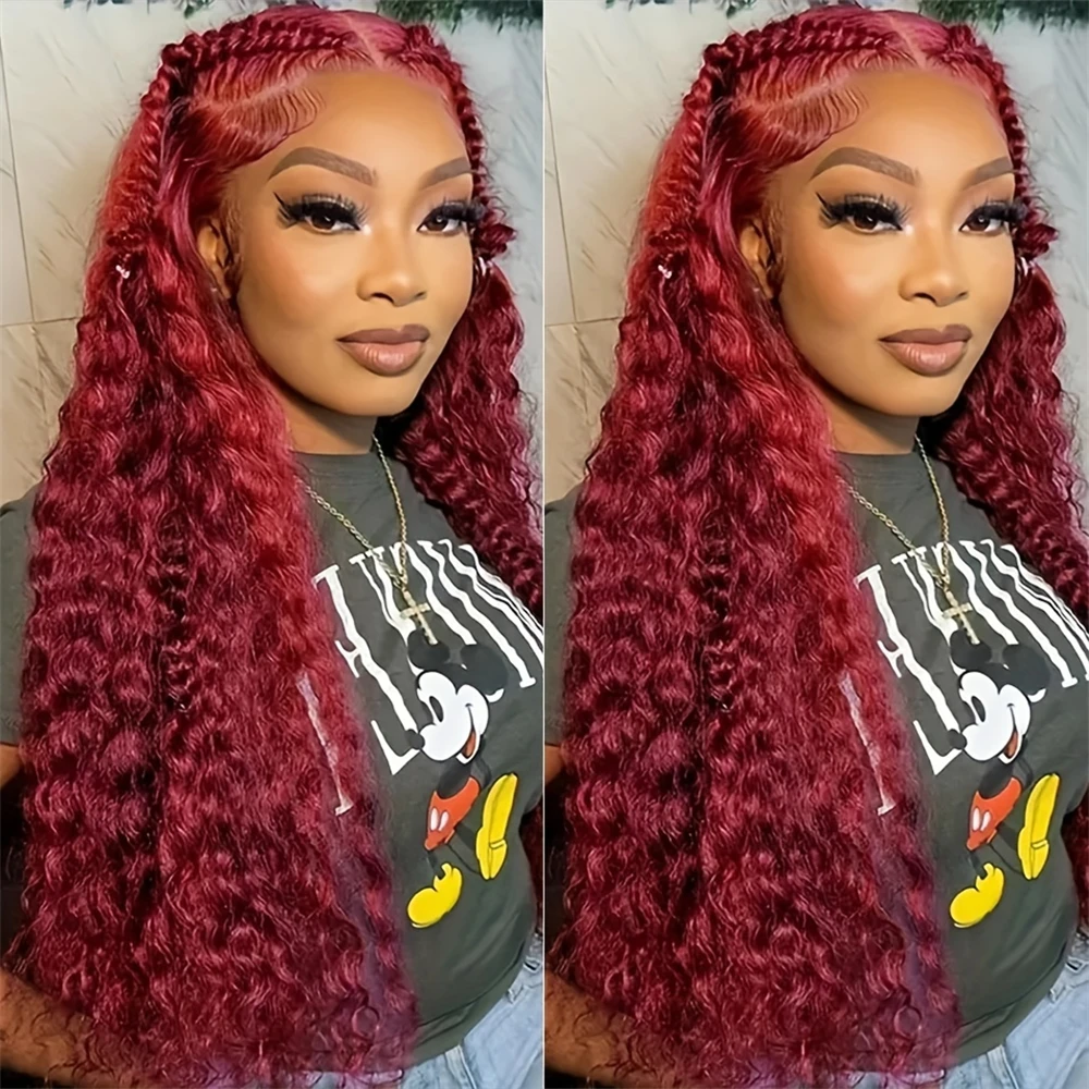 

13x4 HD Lace Frontal Wig Water Wave 13x6 Transparent 99J Burgundy Lace Brazilian Wigs Without Glue Human Hair For Black Women