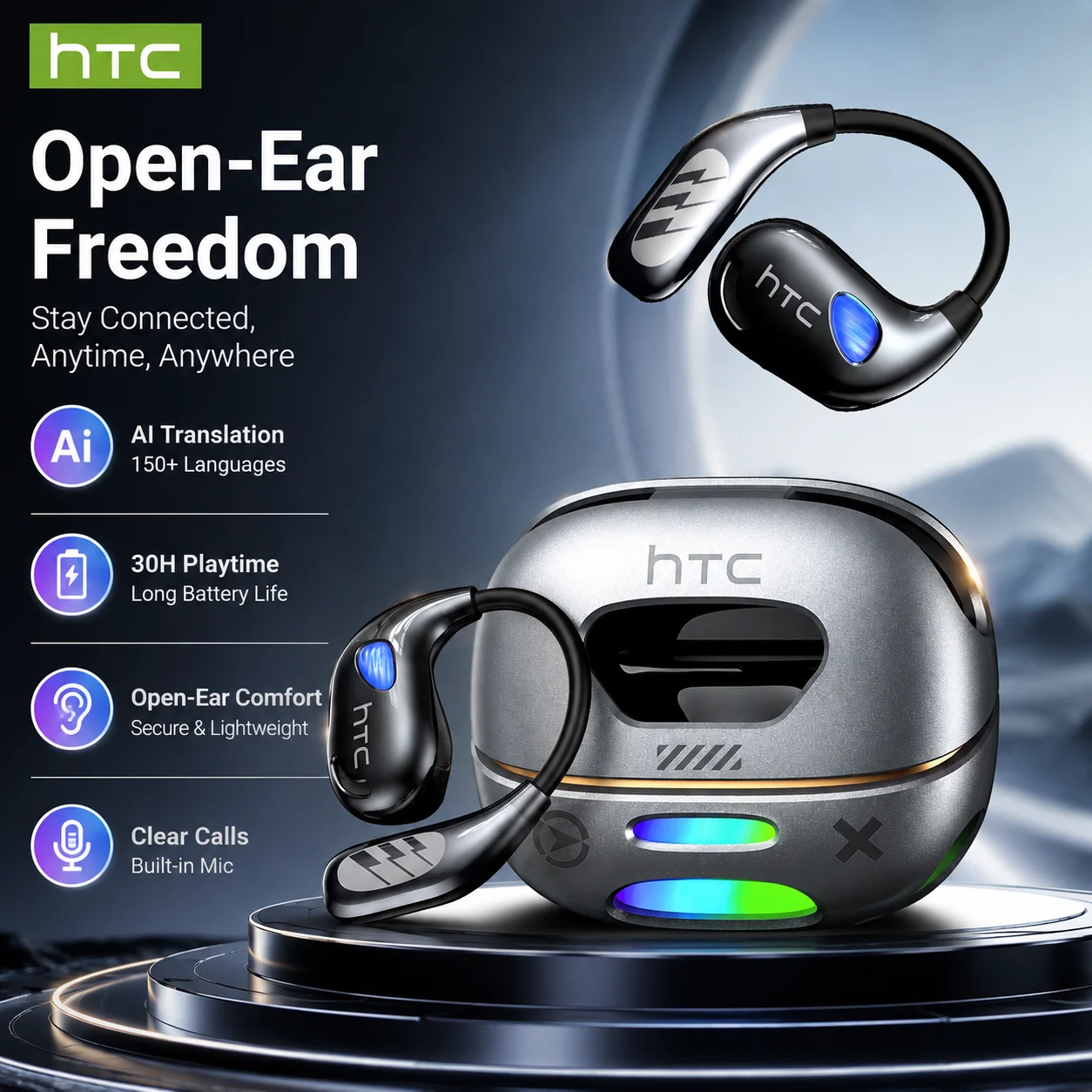1-2 écouteurs Bluetooth sans fil NE69 – son de haute qualité, conception à crochet d'oreille pour les sports de plein air, prend en charge la traduction IA (plus de 150 langues), autonomie de 40 heures, confortable et portable.