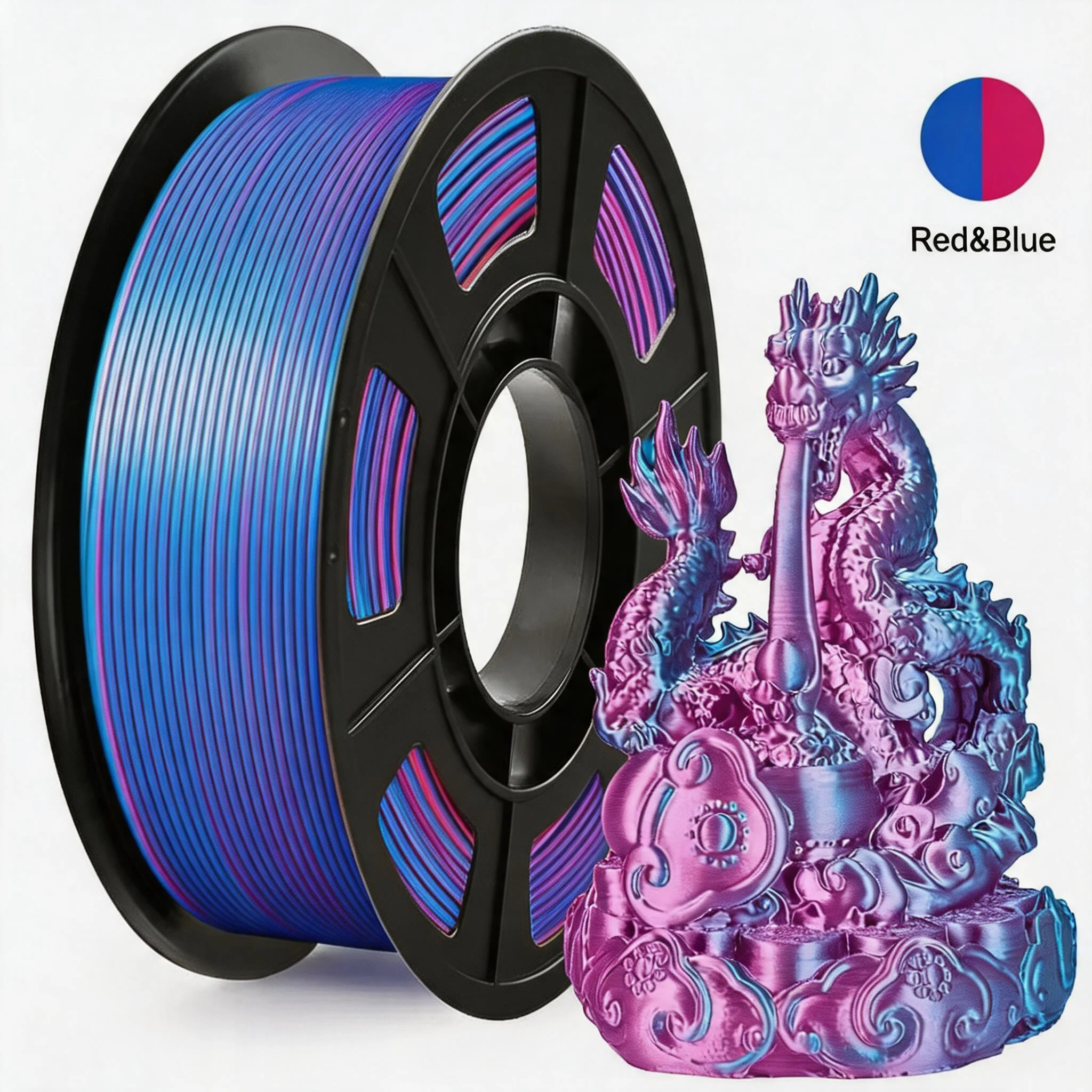 

Silk PLA Filament 1.75mm,3D Printer Filament Dual Color Silk rose red blue,black red,blue purple,blue green Color Change,250g