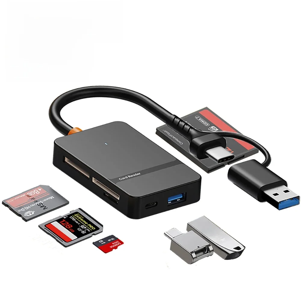 Czytnik kart USB C 8 w 1 Wielofunkcyjny czytnik kart Obsługa kart SD/TF/CF/MS Odczyt 5 Gb/s Zapis Odczyt U Disk Adapter karty pamięci flash — zdjęcie produktu 7