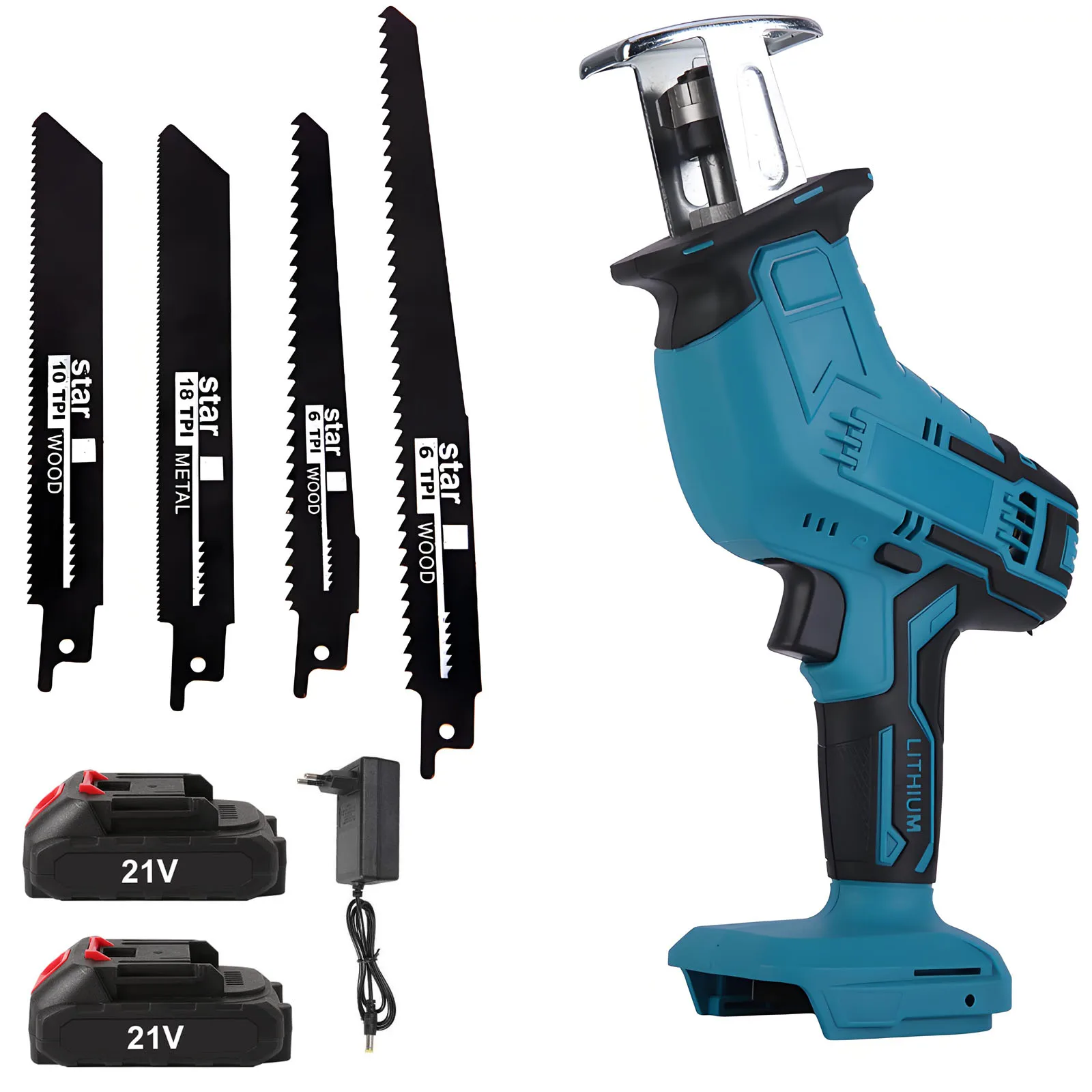 Sierra recíproca eléctrica inalámbrica de alta potencia, herramienta de corte de madera y Metal de velocidad Variable de 4000rpm, sierra eléctrica para batería Makita de 18V