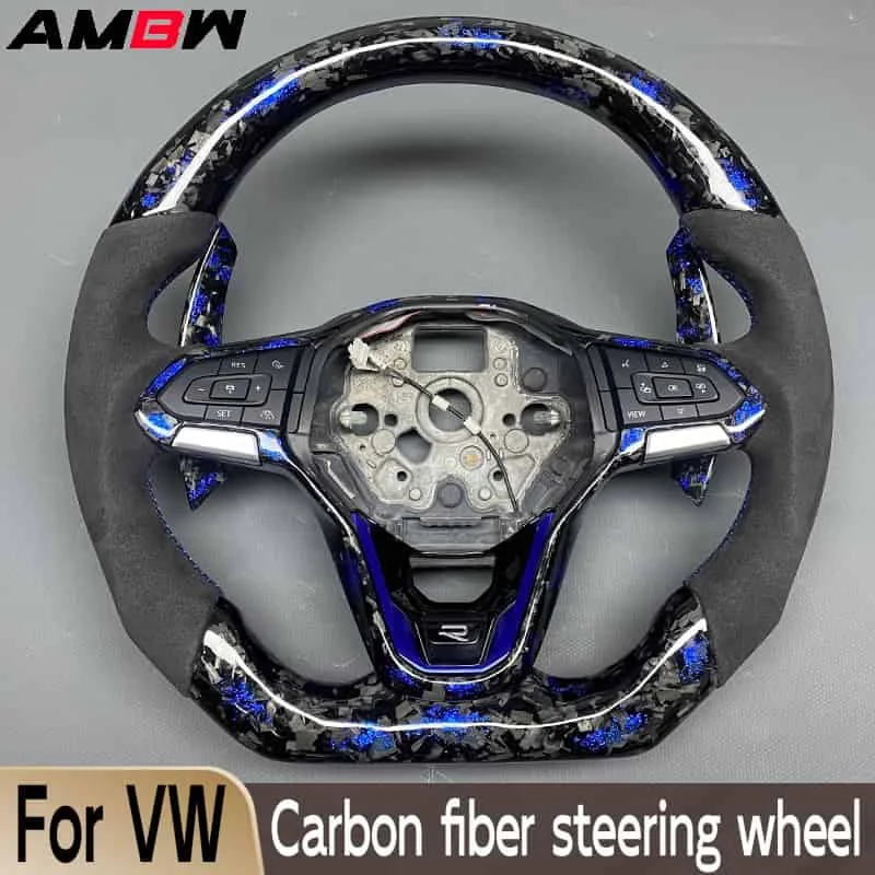 Customized Carbon Fiber Steering Wheel for Volkswagen VW Golf 8 GTI R Line MK8 Blue Upgraded Material Alcantara Sport Style