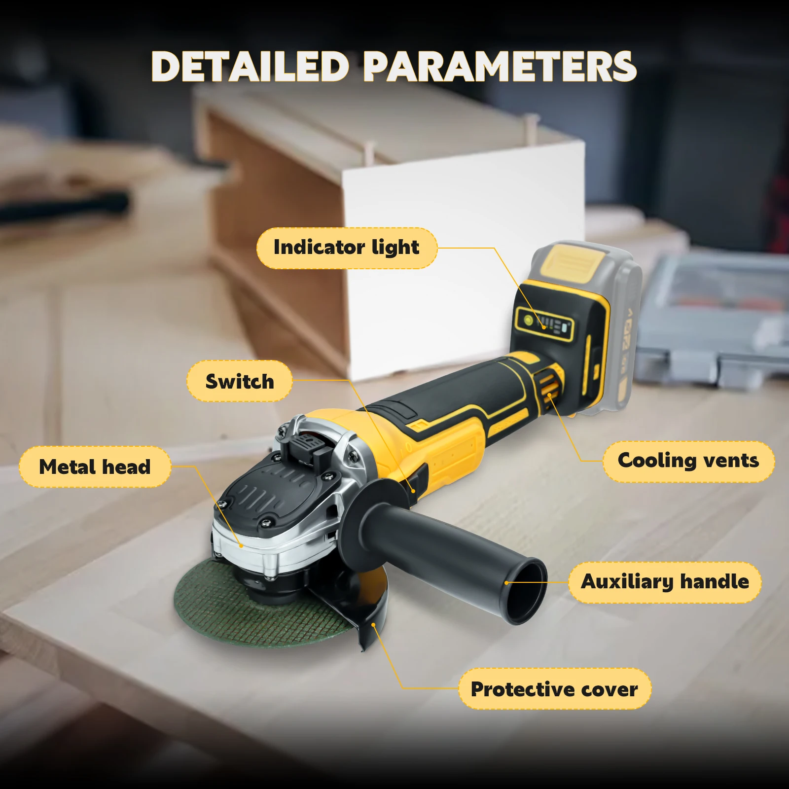 Imagem -04 - Brushless Angle Grinder para Dewalt Velocidades sem Fio Elétrico Corte Polimento Ferramentas para Trabalhar Madeira Bateria 20v sem Bateria 125 mm