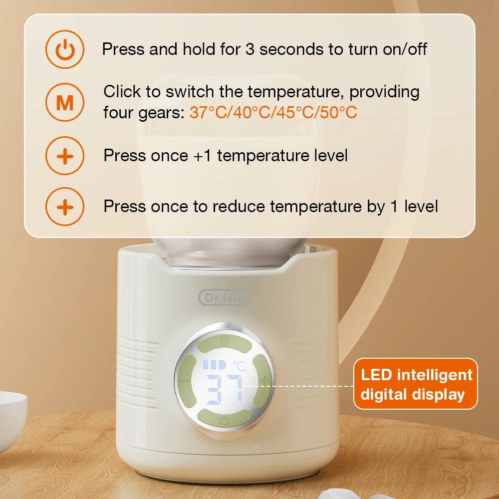 Calentador de biberones portátil MAMIJOY N38, pantalla LED ajustable de 4 engranajes, previene quemaduras en seco, interfaz tpye-c para biberones de varias marcas