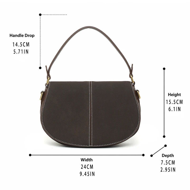 COFANNI Women Vintage Saddle Bag Brown Suede Shoulder Bag Retro Underarm Handbag PU Leather Crossbody Purse for Daily Work