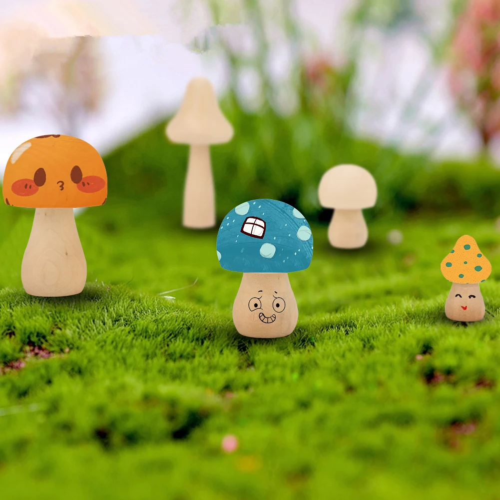 9pcs DIY Small Wooden mushrooms 7 kinds of unpainted wooden mushrooms for children\'s art and DIY crafts