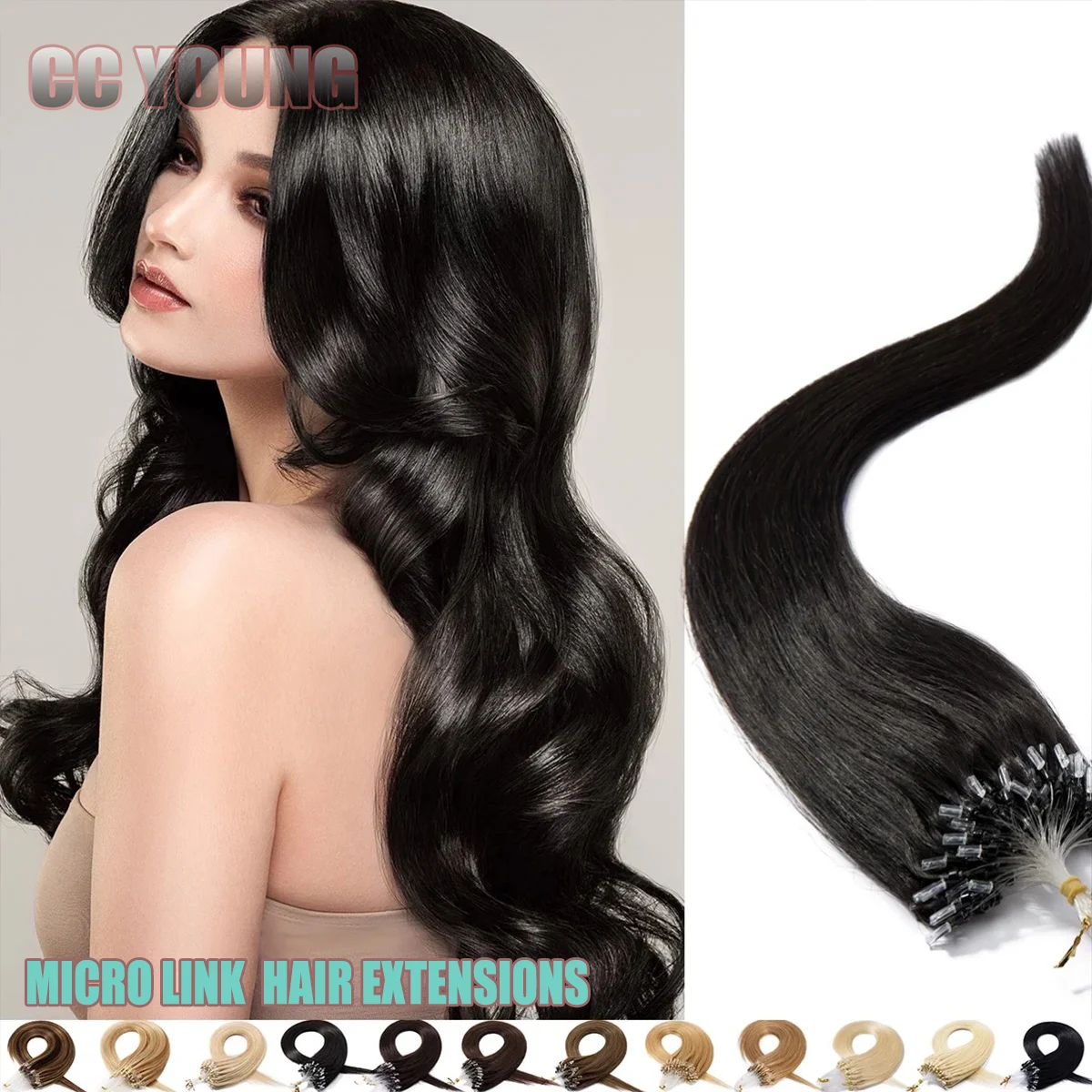 50Strands Human Hair Micro Loop Extensions Silky Straight Ultra Smooth&Soft Micro Bead Hair Extensions For Wome Natural looking