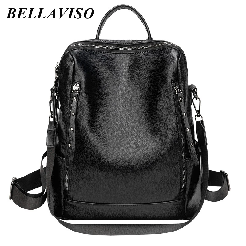 

BellaViso Soft PU Black Women's Backpacks Retro Large Capacity Casual Female Anti Theft Travel Single Shoulder Bags BLBP-11