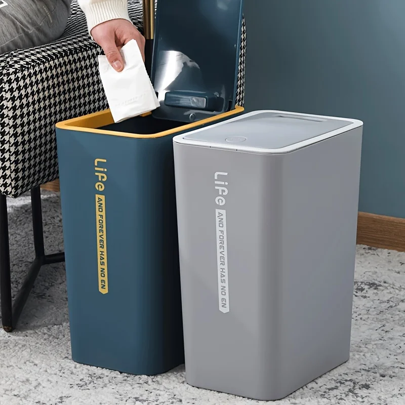 1Pcs Plastic Press Type Trash Can with Lid - Bullet Cover Waste Bin for Bathroom, Living Room, Bedroom - Home Essential Supplies