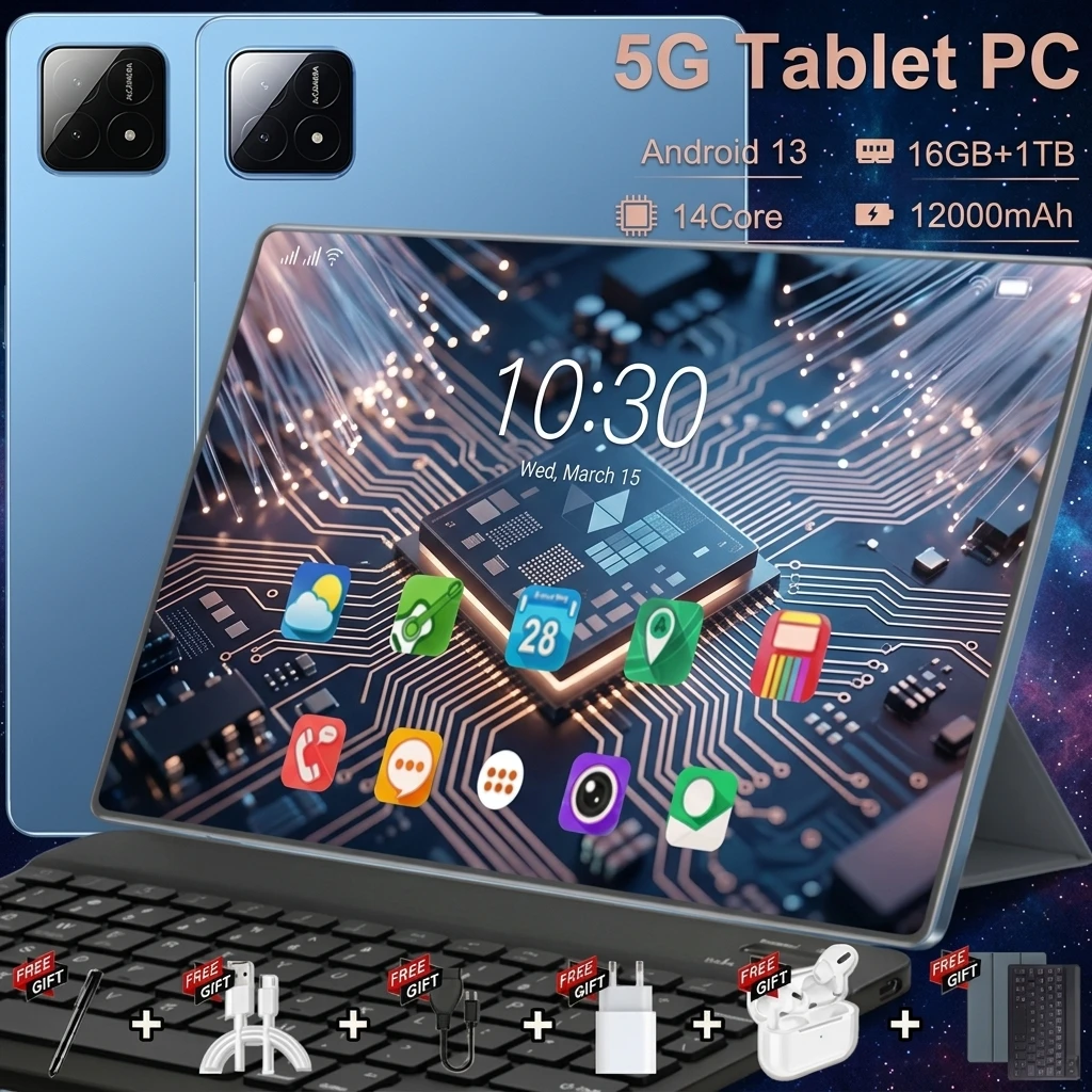 Tablet de 10.36 Pulgadas, Android 13, 16Gb de RAM + 1Tb de ROM, 10 Núcleos, 12000Mah, Google Play, Cámara Dual, Doble SIM, 5G, Tablets PC