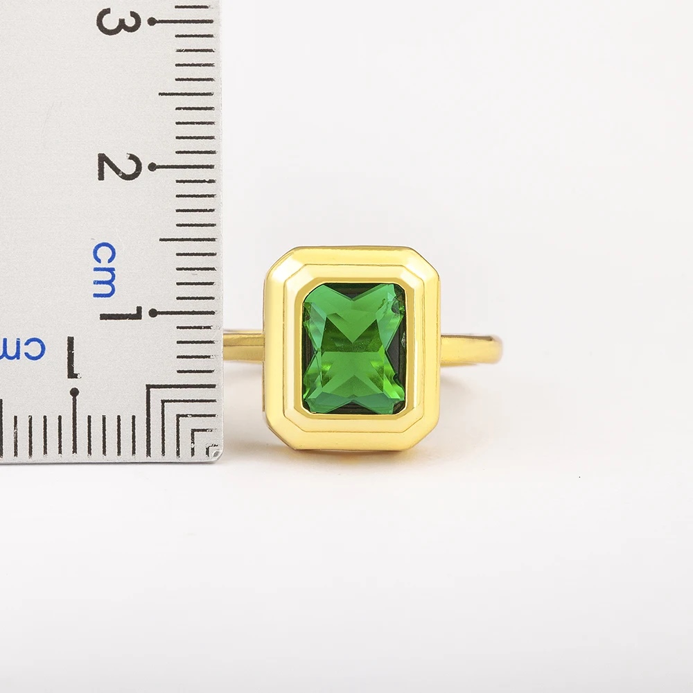 Nidin Luxury Square Green Cubic Zirconia Rings Adjustable Temperament Elegant Wedding Party Accessory Newly Designed Jewelry