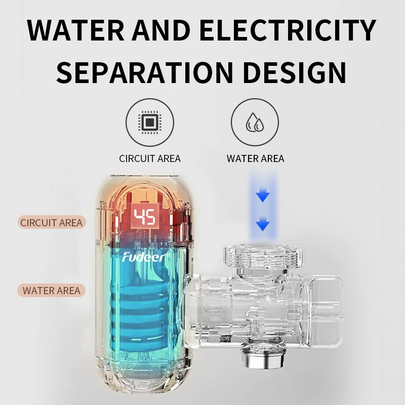 فودير لحظة التدفئة الكهربائية المياه صنبور المطبخ موصل Tankless صنبور الماء الساخن محول 220 فولت 3000 واط مع LED عرض المنزل