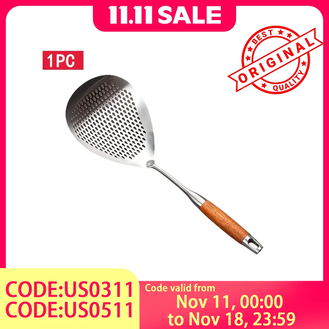 ملعقة مشقوقة متعددة الوظائف من الفولاذ المقاوم للصدأ الألماني - صيد المعكرونة، الصرف، تصفية الزيت/الفلفل، سميكة وموسعة