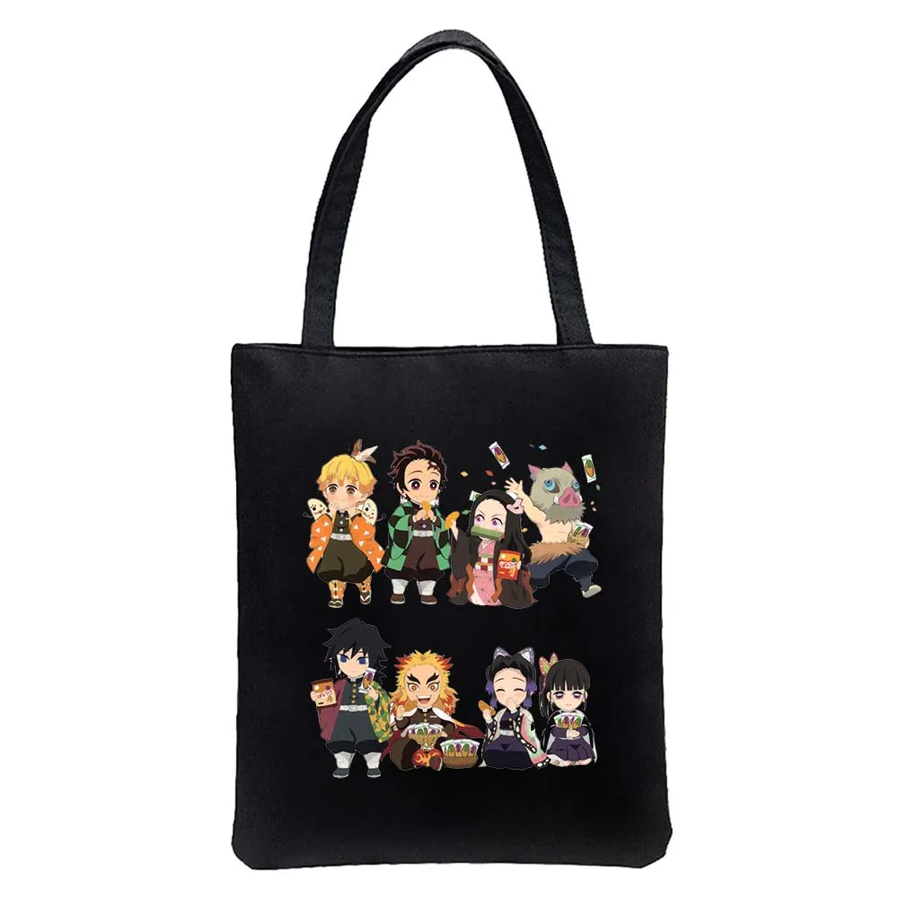 Cute Kimetsu No Yaiba Anime Demon Slayer Cartoon Printed Tote Bags for Women Shopping Bag Large Capacity Reusable Handbags